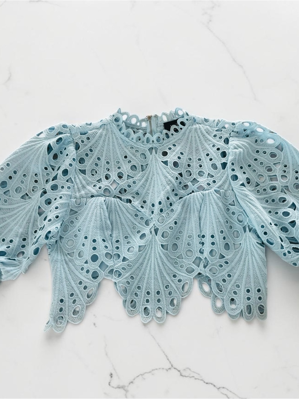 Vici Light Blue Eyelet Lace Crop Blouse - Picture 4 of 6